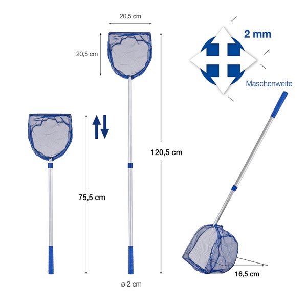 BigDean 2x Kescher für Kinder - Teleskop Kinderkescher - 75cm lang - Zum Fangen von Fischen - Für Teich, Wasser & Pool - Angelkescher klein - Kinderspielzeug Teichkescher Nylon-Netz