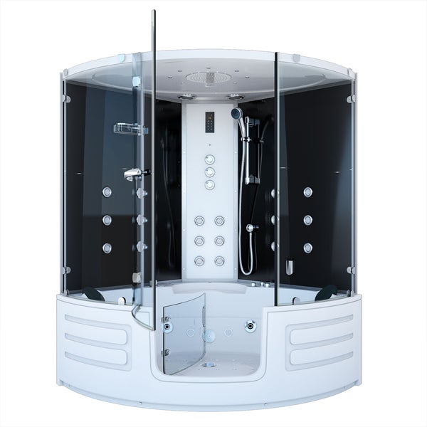 Dampfduschkabine mit Whirlpool-Badewanne, Massagedüsen, Regendusche und Handbrause.