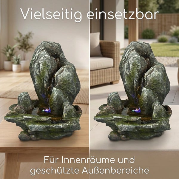 Zierbrunnen in Felsenoptik mit LED Beleuchtung für Innenräume und geschützte Außenbereiche