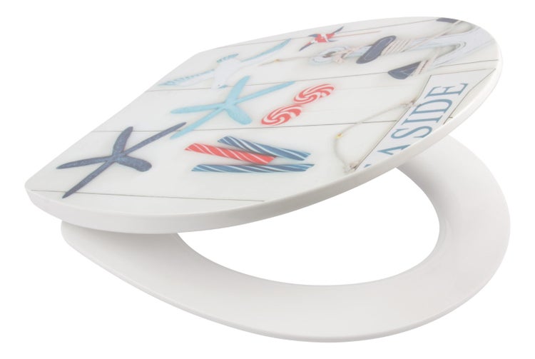Calmwaters® WC Sitz Maritimes Flair, Absenkautomatik & abnehmbar, Toilettendeckel günstig, Top-Fix-Befestigung von oben, universale O-Form, Thermoplast, Toilettensitz preiswert, maritim, 26LP5007