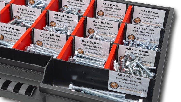 Sechskantschrauben Sortiment M4-M5-M6 // 8mm-50mm 350 tlg. Schraubenbox DIN 933 Vollgewindeschrauben Maschinenschrauben Gewindeschrauben Sechskantschrauben