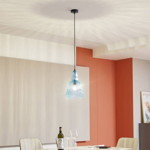 Lindby Pendelleuchte Belarion (Retro, Vintage Antik) in Blau aus Glas (1 flammig E27) - Hängelampe Esstischlampe Hängeleuchte Wohnzimmerleuchte