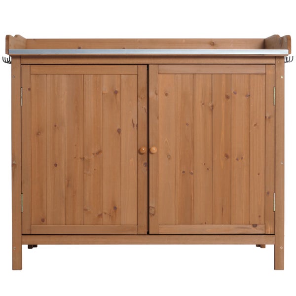 Holz Gartenschrank mit zwei Türen und Metallablage