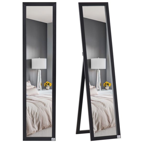 HOMCOM Ganzkörperspiegel, 154 x 37 cm Wandspiegel mit Ständer, Standspiegel für Wohnzimmer, Schlafzimmer, Schwarz