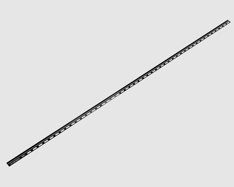 Schwarze, gelochte Profilschiene aus Metall von Lambro für die Montage.