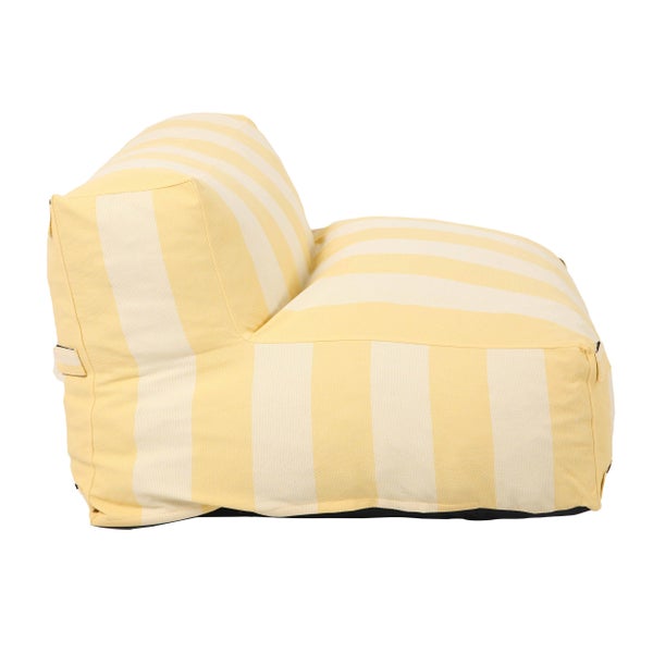 Gestreifter Sitzsack-Sessel in Gelb und Weiß, Seitenansicht.