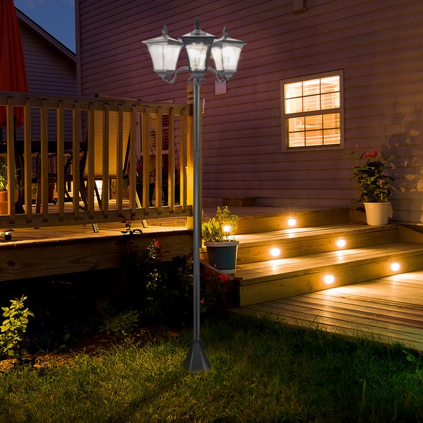 Outsunny Solar Gartenlaterne, mit 3 flammig Laterne, mit LED 120 Lumen, 51,5 x 47 x 182,5 cm, Edelstahl, Schwarz