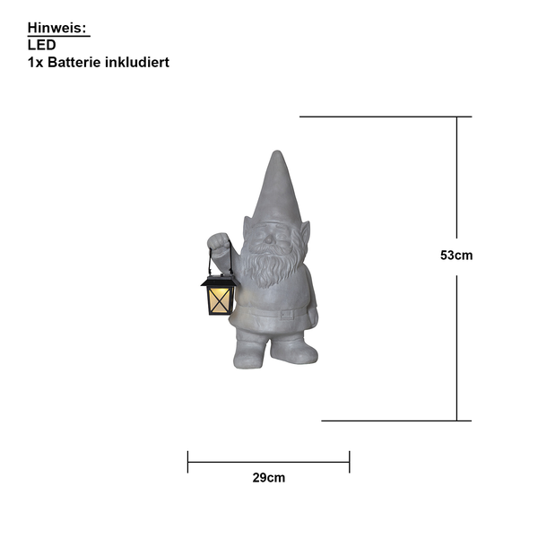 Gartenzwerg mit LED-Laterne, Höhe 53 cm, Breite 29 cm