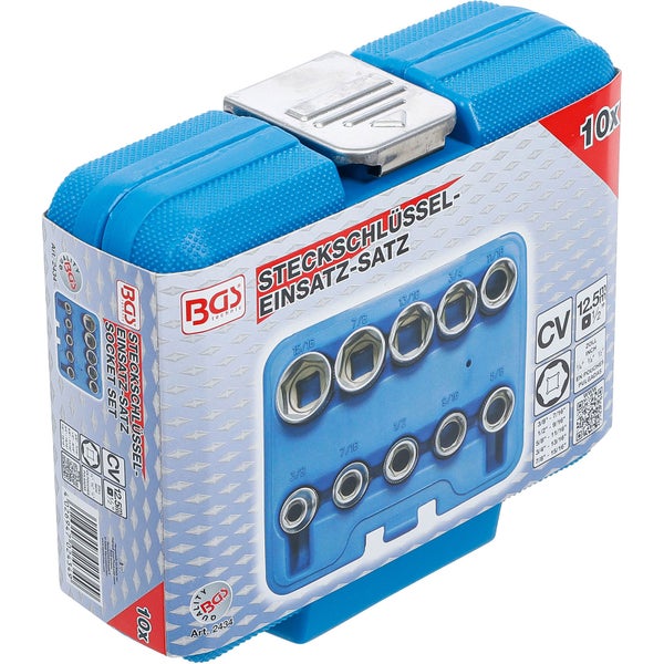 BGS Steckschlüssel-Einsatz-Satz Sechskant Antrieb Innenvierkant 12,5 mm (1/2) Zollgrößen 10tlg. - 2434