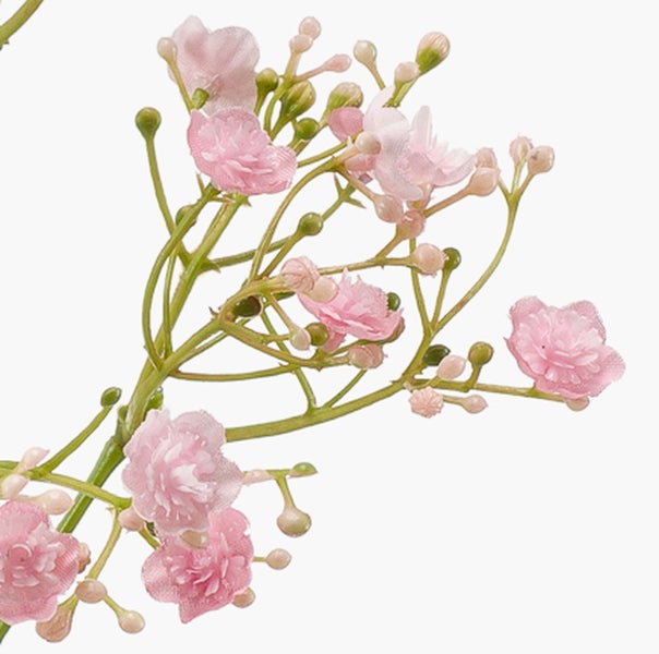 Künstliches Schleierkraut mit vielen kleinen rosafarbenen Blüten und fein verzweigten grünen Stielen.