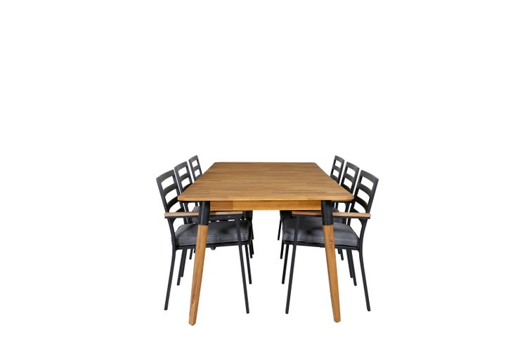 Julian Gartenset Tisch 100x210cm und 6 Stühle Brasilia schwarz, natur. 100 X 210 X 75 cm