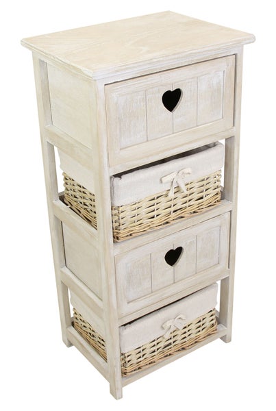 FRANK FLECHTWAREN | Kommode Landhaus, HOLZ, 35 x 27 x 73 cm, Schublade 28 x 22 x 14 cm, Korb 27 x 22 x 13 cm
