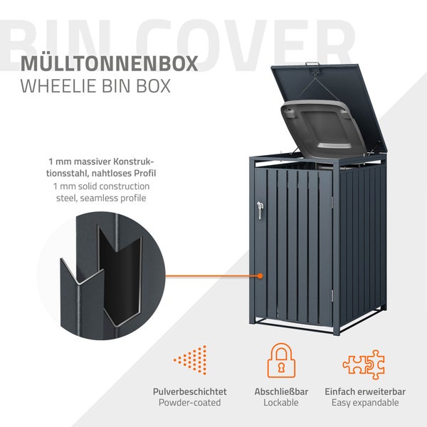 ML-Design Mülltonnenbox 1er für 1 Tonne, 240L, 68x80x116,3 cm, Anthrazit, Stahl, wetterfest, Abschließbare Mülltonnenverkleidung mit Klappdeckel und Tür, Müllbox Mülltonnecontainer Mülltonnenabdeckung