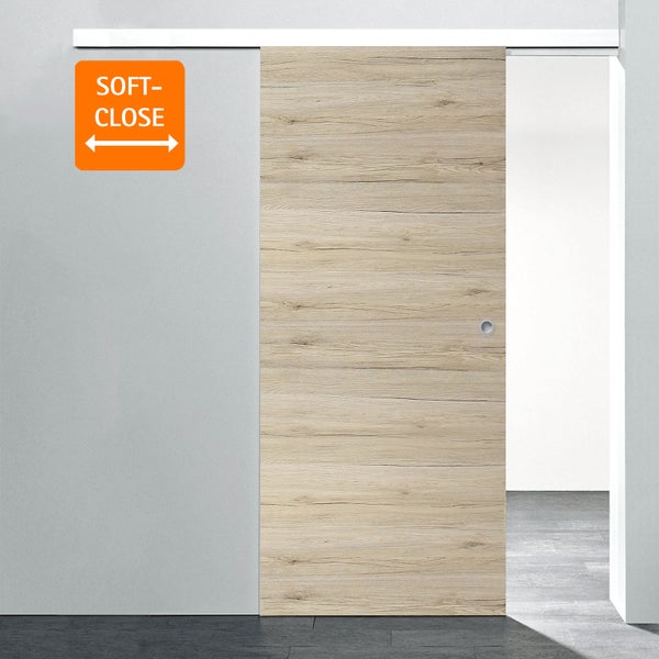 Tür Schiebetür Komplettset Holz Eiche 880x2035 Zimmertür Holztür Schiebetürsystem -  Griffmuschel+2seitiger Softclose