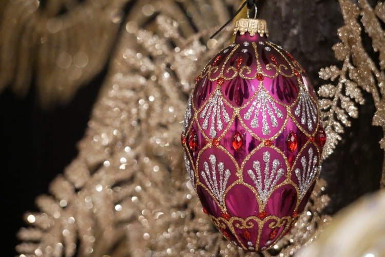 Glas-Ei Glanz & Gloria, Purpur Glanz mit Strass, 10cm, 1 Stck., Weihnachtsbaumkugeln, Christbaumschmuck, Weihnachtsbaumanhänger