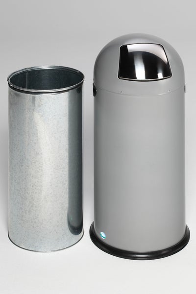PROREGAL Klassischer Abfallsammler Mit Einwurfklappe Inneneinsatz 52 Liter HxBxT 88 x 46,5 x 46,5 cm Verzinkter Stahl Silber