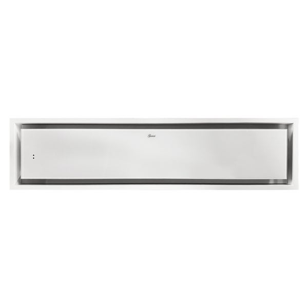 Weiße rechteckige Dunstabzugshaube von Gurari mit minimalistischem Design.