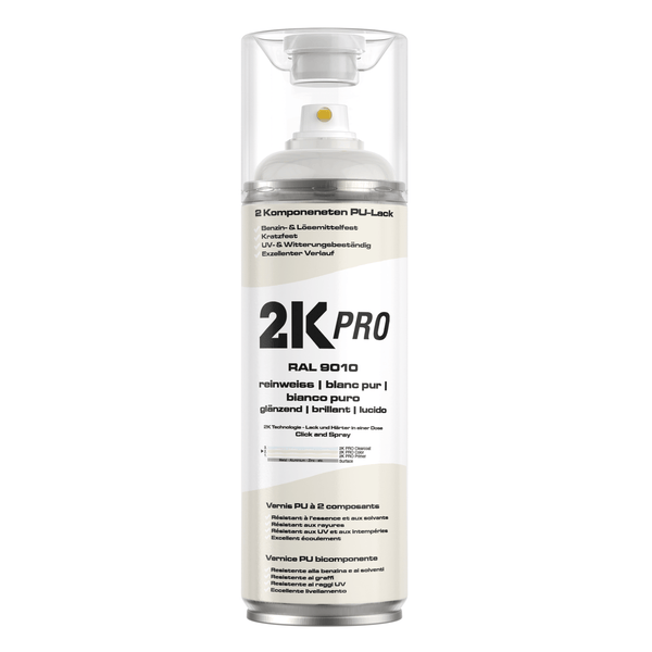 2K PRO 2 Komponenten Sprühfarbe 400ml RAL9010 Reinweiss Glanz