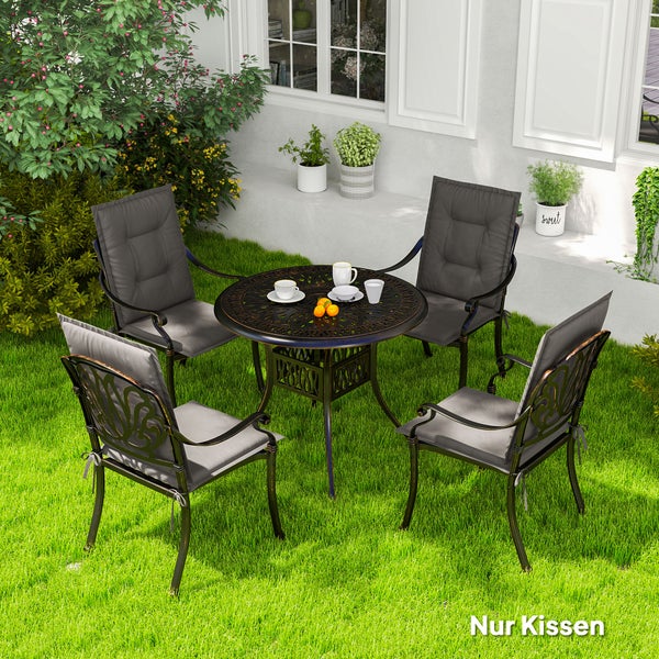 Outsunny 4er Set Sitzkissen 108 x 50 x 5 cm Stuhlkissen mit Bändern, Outdoor Indoor Sitzauflage, Sitzpolster, Bankpolster für Gartenmöbel, Sitzsthul, Essstuhl, Dunkelgrau