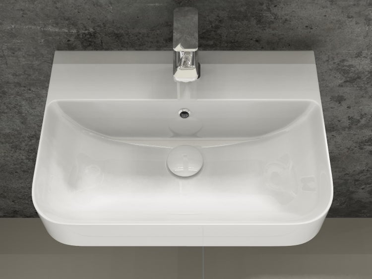 Aqua Bagno Sotta Waschbecken 10.10.30.03 – 57 x 43,5 cm – Weiß Hochglanz – Keramikbecken mit Hahnloch & Überlauf