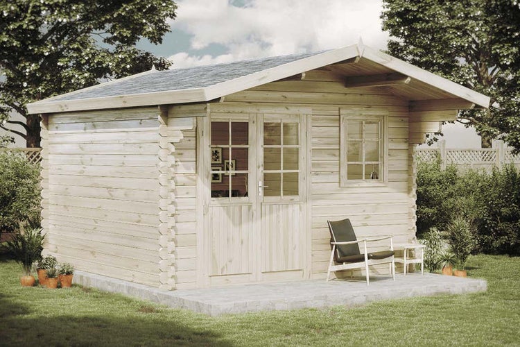 Alpholz Gartenhaus Erki-44 C ISO Gartenhaus aus Holz in natur, Holzhaus mit 44 mm Wandstärke, Blockbohlenhaus mit Montagematerial imprägniert 4,1x4,1m