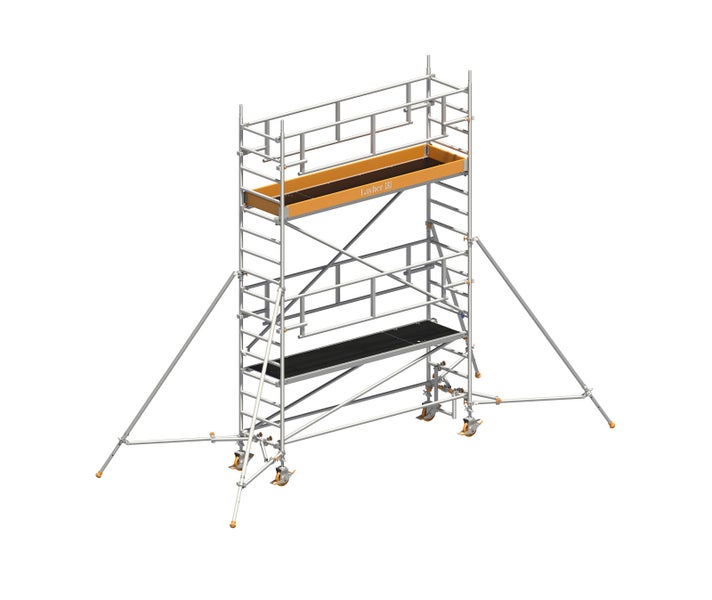 Rollgerüst mit zwei Plattformen und Stabilisatoren