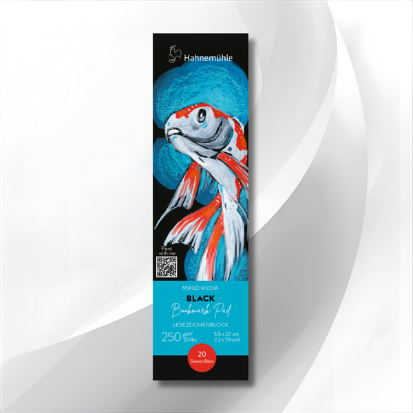 Hahnemühle Lesezeichenblock Mixed Media Black, 20 Blatt, 250 Gramm pro Quadratmeter, 5,5 mal 20 Zentimeter.
