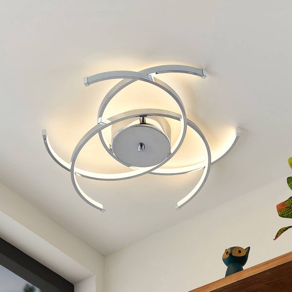 Lindby LED Deckenleuchte Omnika (Modern) in Chrom aus Edelstahl (1 flammig, ) - Lampe Deckenlampe Wohnzimmerleuchte