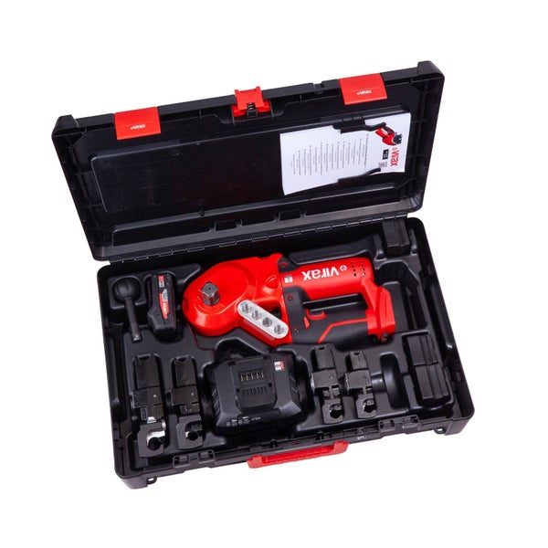 Virax Pressmaschine im Werkzeugkoffer mit Akku, Ladegerät und Pressbacken