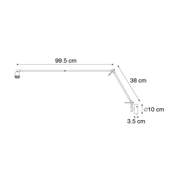 Technische Zeichnung einer Lampe mit Maßangaben