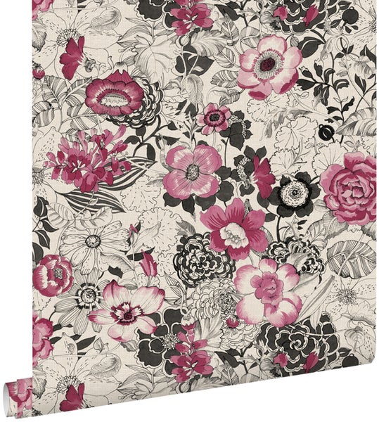 ESTAhome Tapete Blumen Dunkelrot und Beige - 53 cm x 10.05 m - 138505
