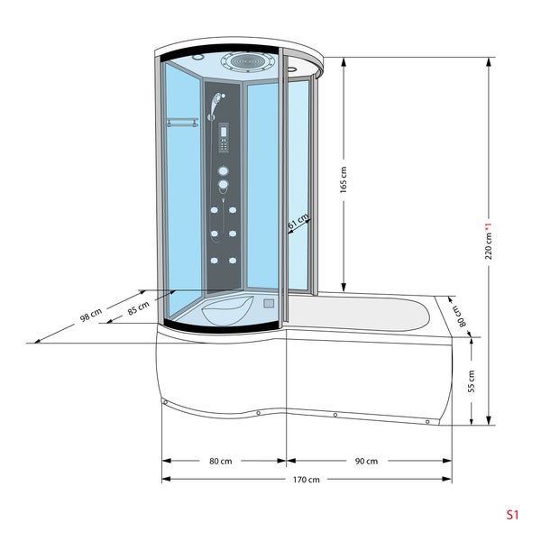 Whirlpool Wanne Duschkabine sw K55-R33-WP 100x170