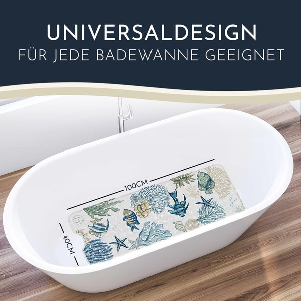 Homerella® Badewannenmatte rutschfest 100% BPA frei inkl. 2 Haken zum Aufhängen 100x40cm - Antirutschmatte Badewanne hautsensitiv & schimmelresistent - Badematte rutschfest maschinenwaschbar