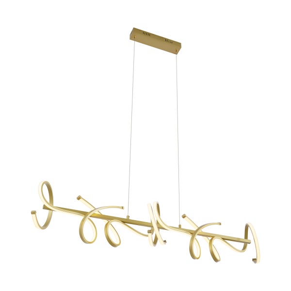 Moderne Hängeleuchte mit geschwungenen LED-Elementen und filigranen Aufhängungen