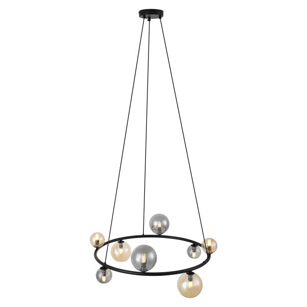 Ringförmige Pendelleuchte mit Glaskugeln