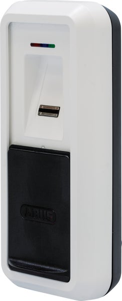 ABUS Fingerabdruckscanner für die Zutrittskontrolle mit biometrischem Sensor in Weiß und Schwarz.
