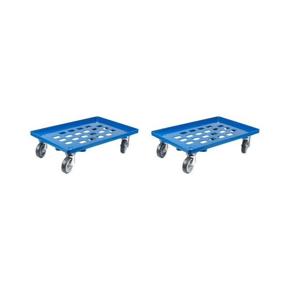 PROREGAL SparSet 2x Transportroller für Euroboxen 60 x 40 cm mit Gummiräder Blau Gitter/Rasterdeck 2 Lenkrollen und 2 Bockrollen Traglast 300 kg