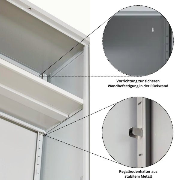 PROREGAL Stahlschrank Bee 4 Fachböden HxBxT 195 x 92 x 60 cm Pulverbeschichtetes & Verstärktes Fachbodenmaterial Grau & Schwarz