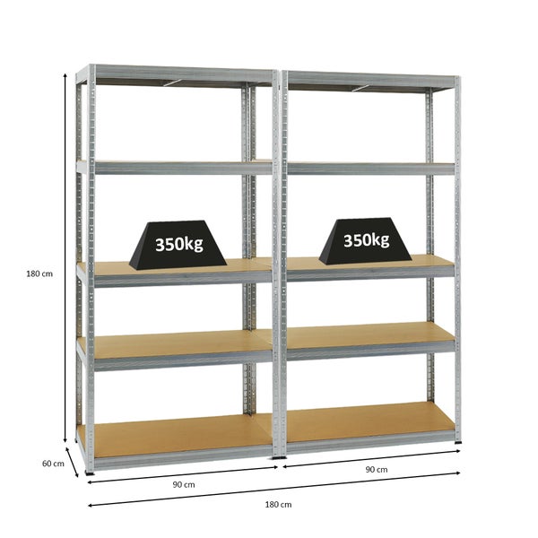 PROREGAL Mega Deal 2x Schwerlastregal Slim Elephant M HxBxT 180 x 90 x 60 cm 5 Ebenen Fachlast 350 kg Verzinkt