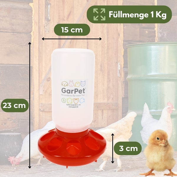 GarPet Futterautomat mit einem Kilogramm Fassungsvermögen, geeignet für Hühner
