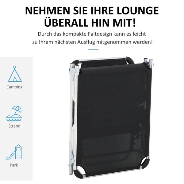 Outsunny Sonnenliege faltbar Gartenliege mit Kopfkissen Liegestuhl mit der 4-stufig verstellbaren Rückenlehne Campingliege bis 120 kg belastbar für Outdoor-Park, Garten, Schwarz