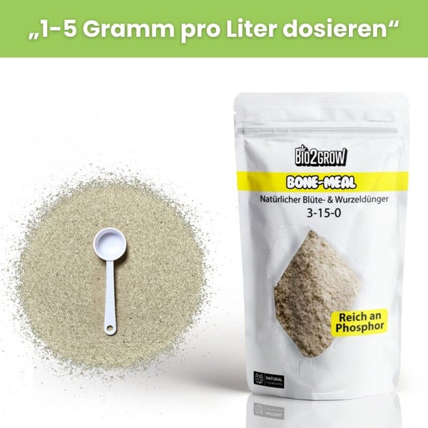 Bio2Grow Knochenmehl Blumendünger mit Messlöffel