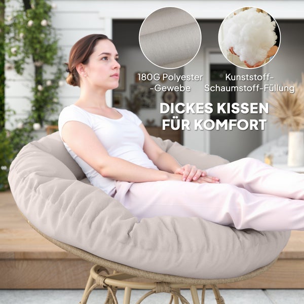 Outsunny Papasansessel Rattan 360° drehbar Korbsessel mit Sitzkissen Durchmesser 120 cm runder Outdoor Rattansessel Drehsessel Loungesessel Liegesessel für Wohnzimmer Garten Balkon Hellgrau