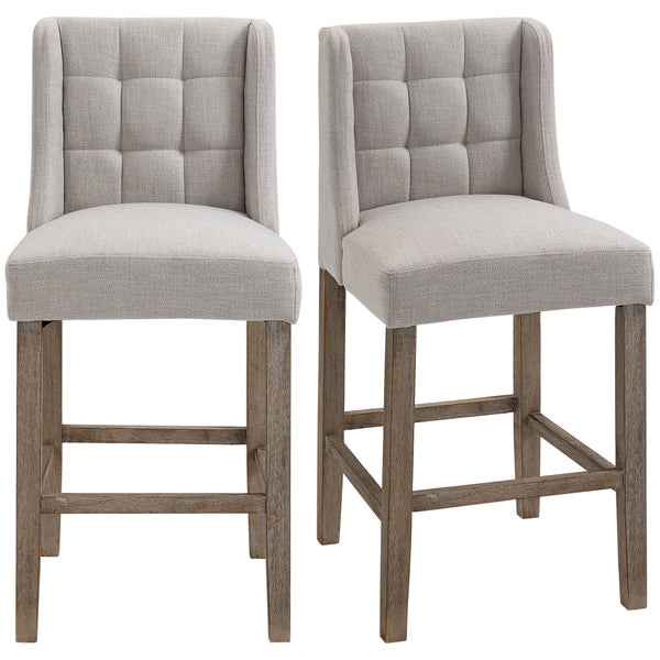 HOMCOM 2er-Set Barhocker moderne Küchenstühle Bistrohocker Barstühle für Küche mit Rückenlehne Tresenhocker Leinen-Touch Gummiholz Beige 47 x 50 x 101 cm