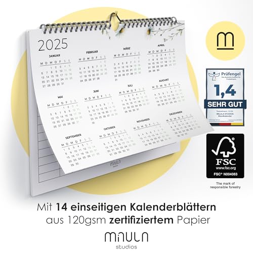 Kalender 2025 Wandkalender 2025 - Familienplaner Januar bis Dezember 2025 - Großer Monatskalender 2025 - Familienkalender 2025 mit Jahreskalender Planung - WC004_Greenery_25_D