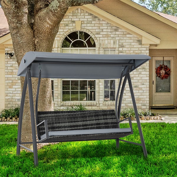 Outsunny Hollywoodschaukel, 3-Sitzer, mit Dach, 198 x 124 x 179 cm, Polyrattan+Metall, Grau