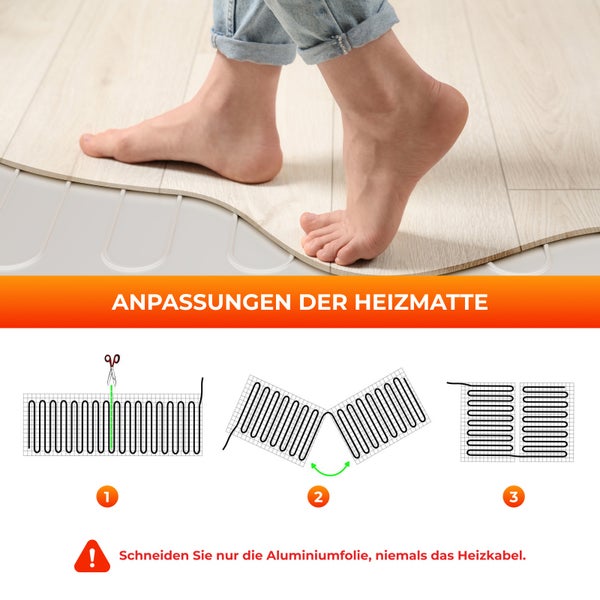Anpassung einer Heizmatte mit Anleitung zum Zuschneiden der Aluminiumfolie