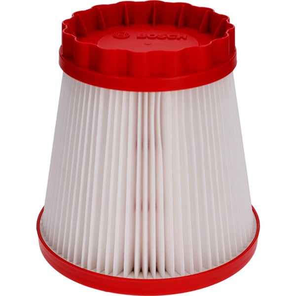 Bosch Faltenfilter aus Papier mit roter Kunststofffassung für Staubsauger.