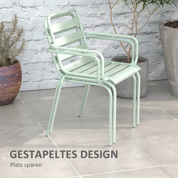 Outsunny 3tlg.  Gartenmöbel Set, mit 1 Couchtisch, 2 Stapelbaren Stühlen, 51L x 58B x 78H cm, Stahl, Grün
