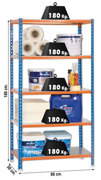 PROREGAL Schwerlastregal Metal Shark HxBxT 180 x 90 x 50 cm Fachlast 180 kg Blau-Orange